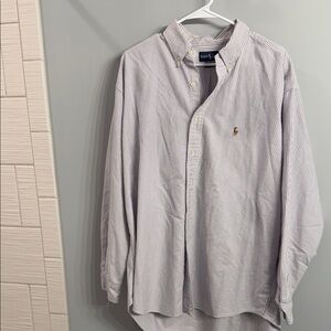 Ralph Lauren White and Blue Pinstripe Button-Down Shirt